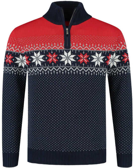 Norwegian Mens Pullover Merino Lusekofte, red/navy