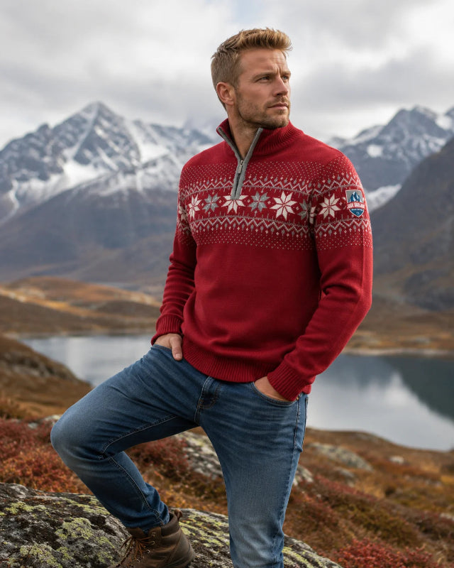 Norwegian Mens Pullover Merino, red