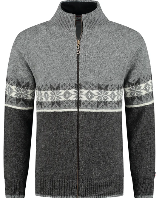 Scandinavian cardigan - 100% pure new Norwegian wool - grey
