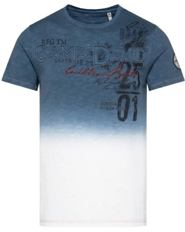 T-shirt with toned patterns and logo applications, blue
