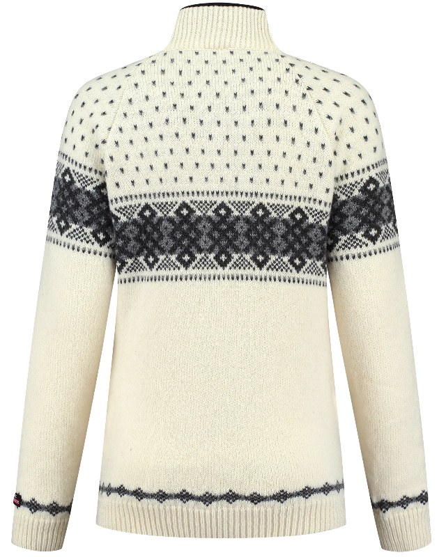 Womens Jumper with zip of 100% pure norwegian wool, off-white