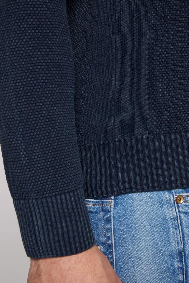 Camp David V-neck sweater with knit pattern and patches, dark blue