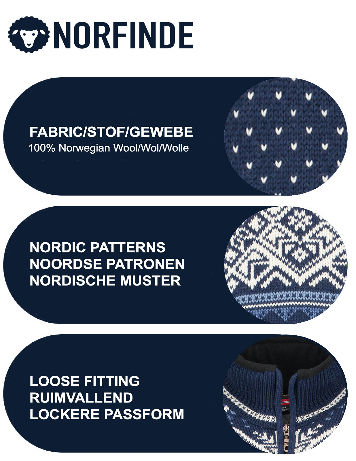 Norwegian cardigan-windstopper in 100% pure wool