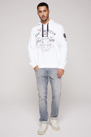 Hooded Sweatshirt with Striking Artworks in Optic White