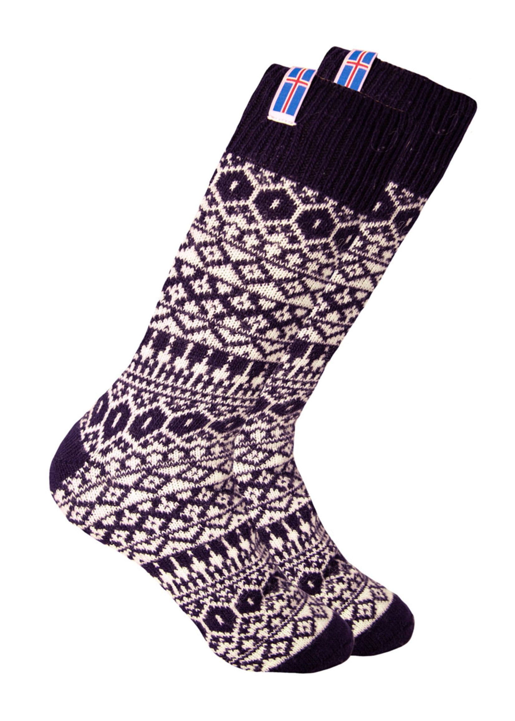 Norfinde Norwegian wool socks with a small woven Åland flag, dark blue