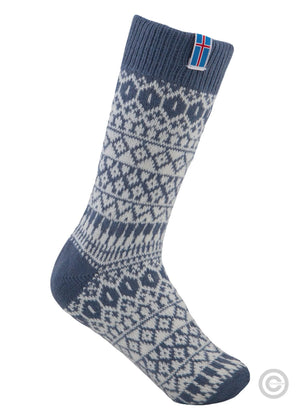 Norfinde Norwegian wool socks with a small woven Åland flag, grey/blue