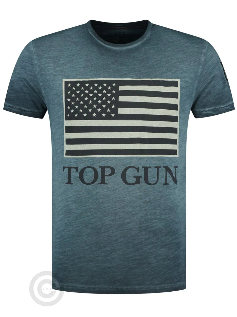 Top GunRound-neck cotton T-shirt "US vintage Flag" Blue