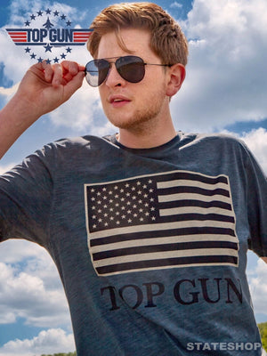 Top GunRound-neck cotton T-shirt "US vintage Flag" Blue