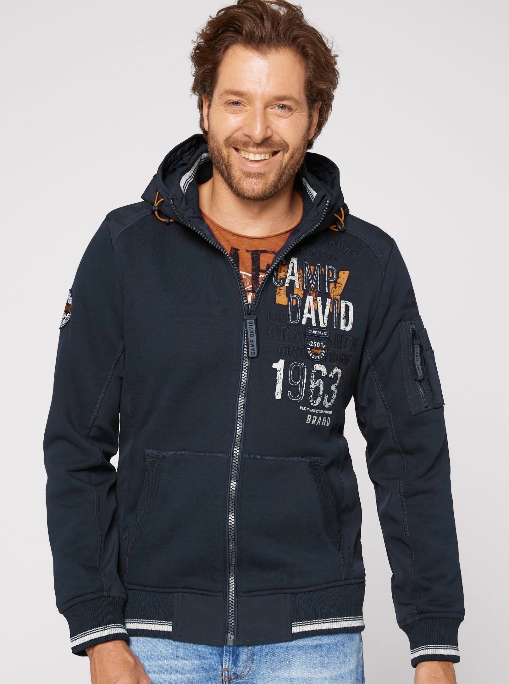 Camp David Kapuzensweatjacke im Materialmix - Stateshop Fashion