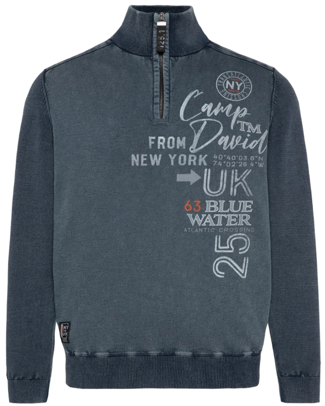 Blue Navy Stonewashed Troyer in Mixed Material - Relaxed Cool Style
