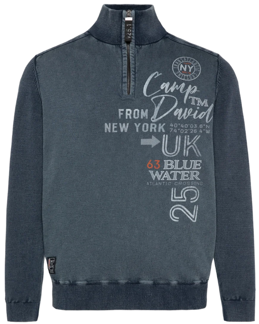Blue Navy Stonewashed Troyer in Mixed Material - Relaxed Cool Style