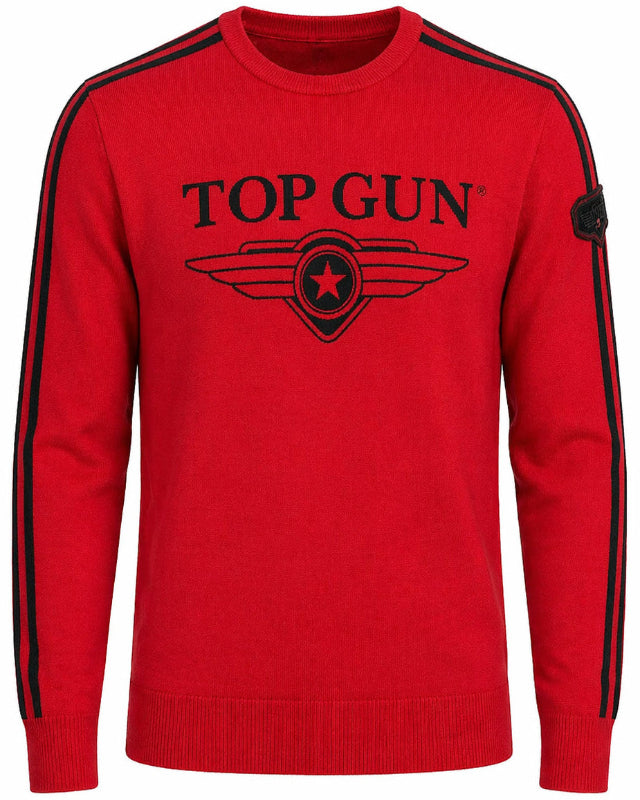 Crew neck sweater "Streak Logo" with patches, red