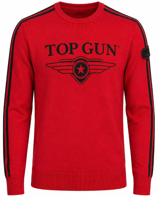 Crew neck sweater "Streak Logo" with patches, red