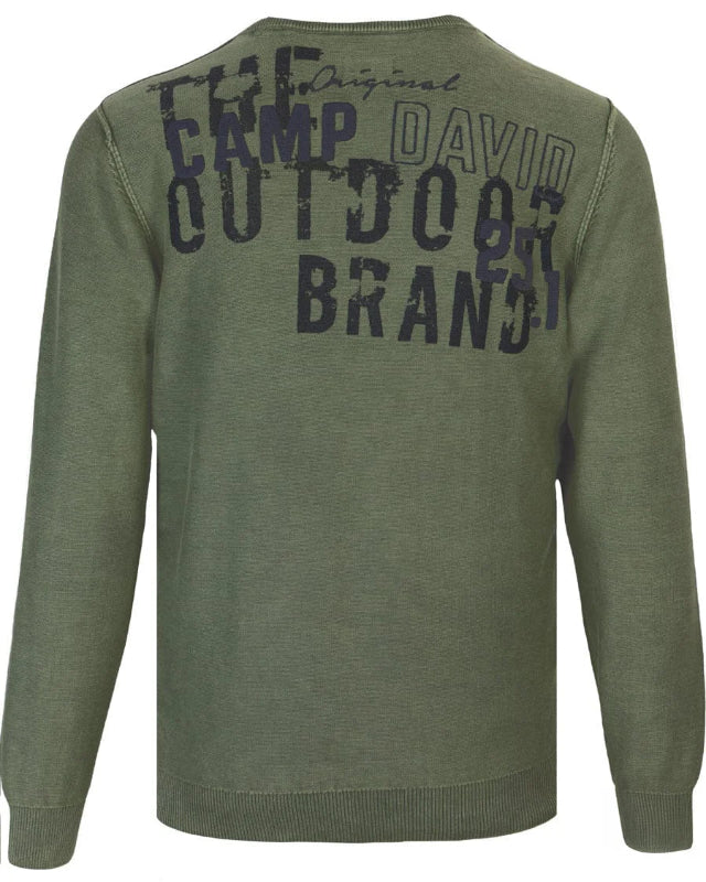 Crew neck sweater with print on the back, green