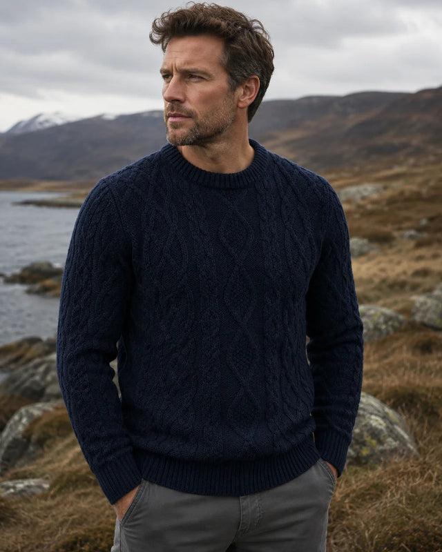 Heavyweight Aran sweater, Navy