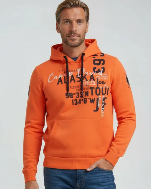 Hoodie with logo pattern in orange