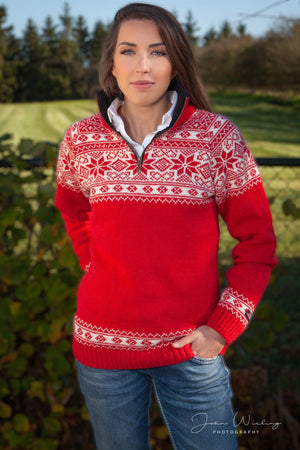 NorfindeNorwegian women's sweater in Setesdals design, red