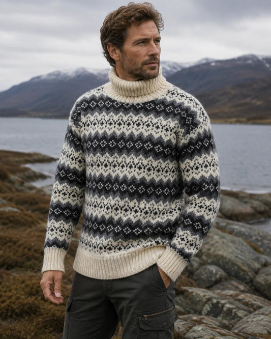 Icelandic sweater with roll neck of 100% pure new wool