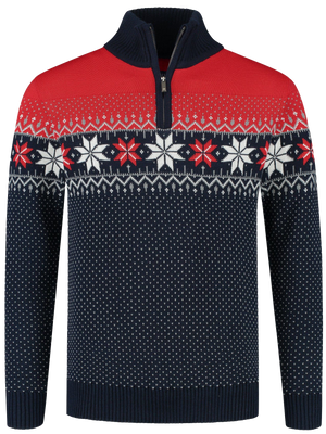 John Brillant Norwegian Mens Pullover Merino, red & blue