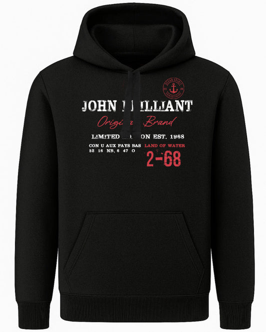 John Brillant Hoodie sweatshirt with nautical print, black