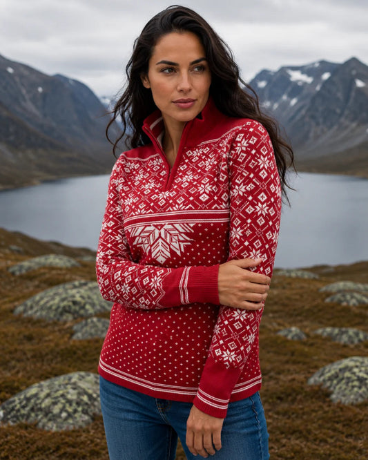 Nordic merino women sweater, Red