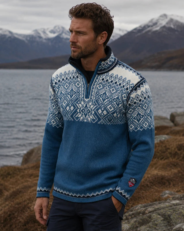 Nordic zip sweater, Traditional Blue