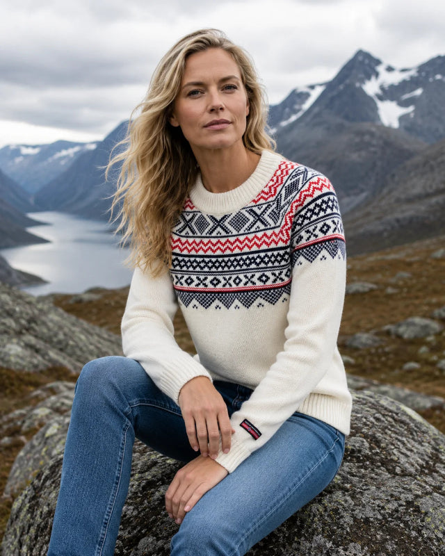 Norfinde Norwegischer Wollpullover für Damen – Naturweiß⠋