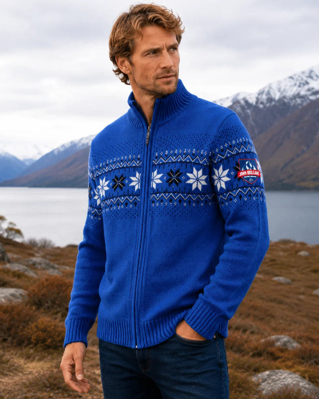 Norwegian Mens Cardigan Merino, cobalt blue