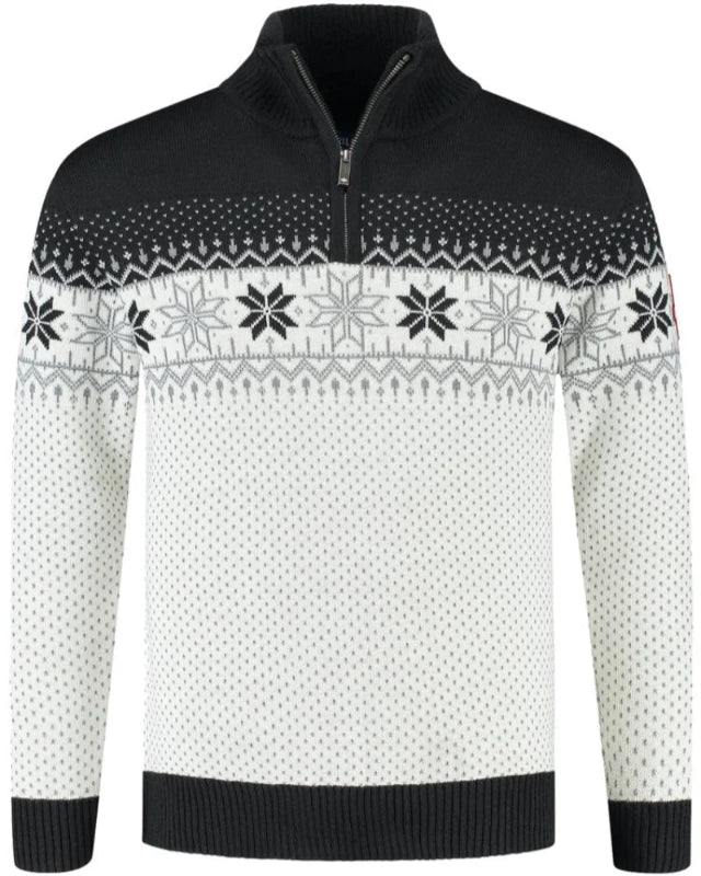 Norwegian Mens Pullover Merino Lusekofte, White/Black
