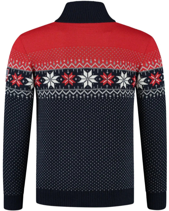 Norwegian Mens Pullover Merino Lusekofte, red/navy
