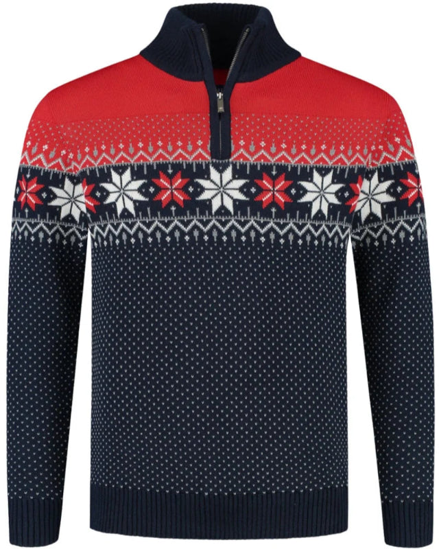 Norwegian Mens Pullover Merino Lusekofte, red/navy