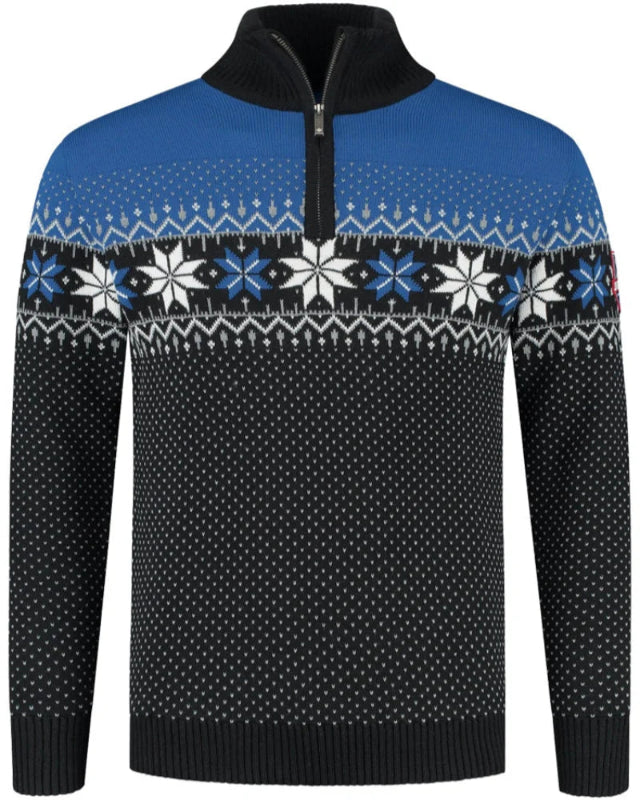 Norwegian Mens Pullover Merino Lusekofte, blue/black