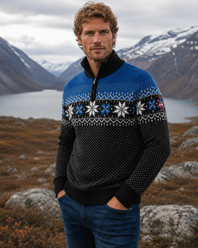 Norwegian Mens Pullover Merino Lusekofte, blue/black