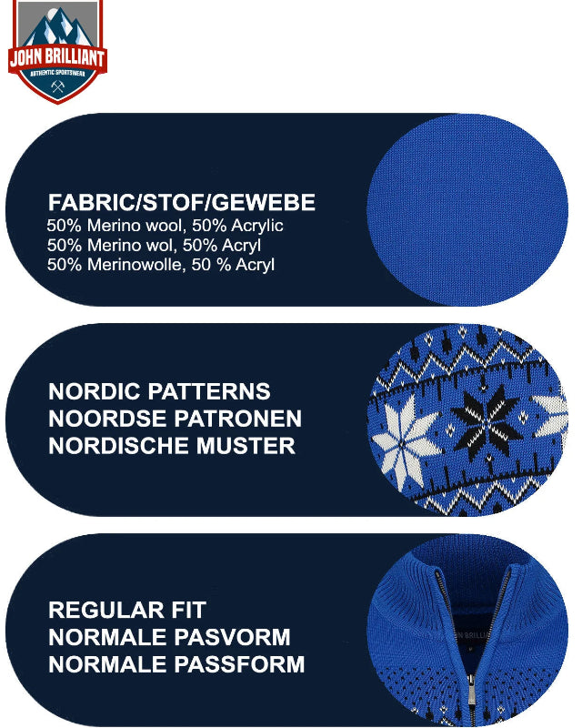 Norwegian Mens Pullover Merino, cobalt blue