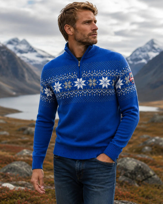Norwegian Mens Pullover Merino, cobalt blue