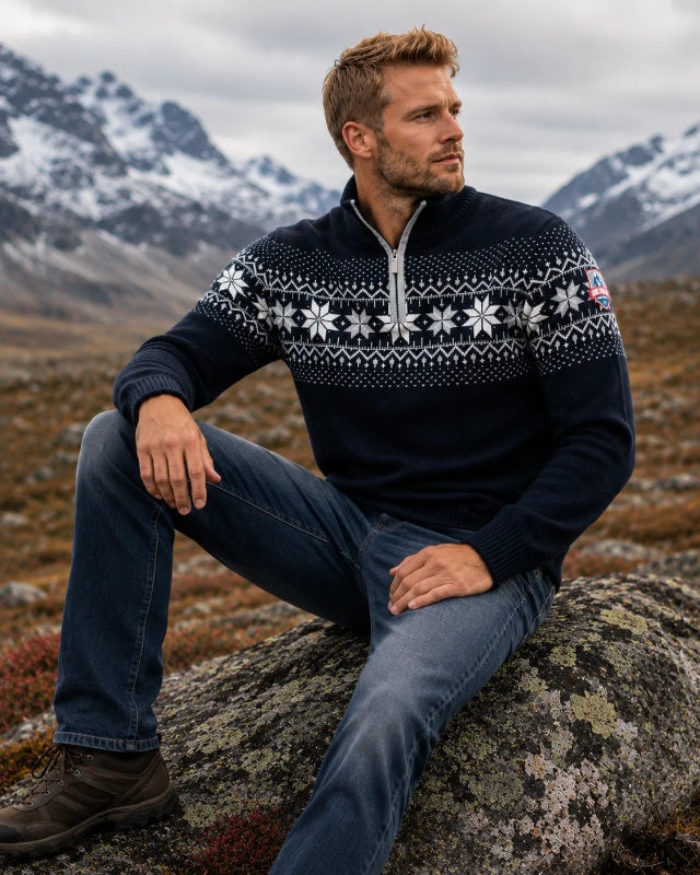 Norwegian Mens Pullover Merino, darkblue