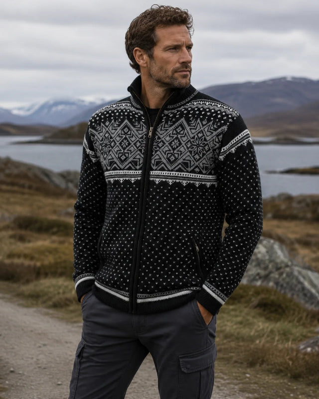 Norwegian cardigan-windstopper in 100% pure wool