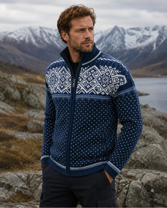 Norwegian cardigan-windstopper in 100% pure wool