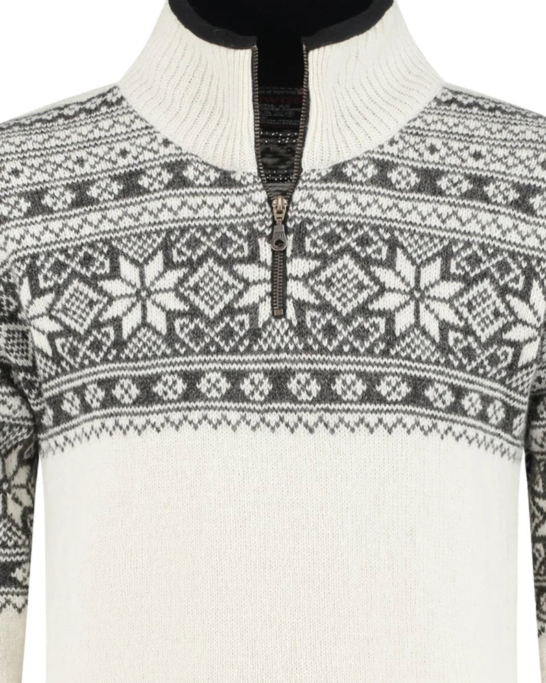 Norwegian sweater in Setesdals design made of 100% pure wool, Ecru