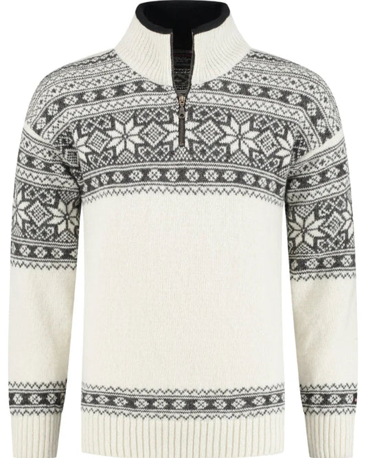 Norwegian sweater in Setesdals design made of 100% pure wool, Ecru