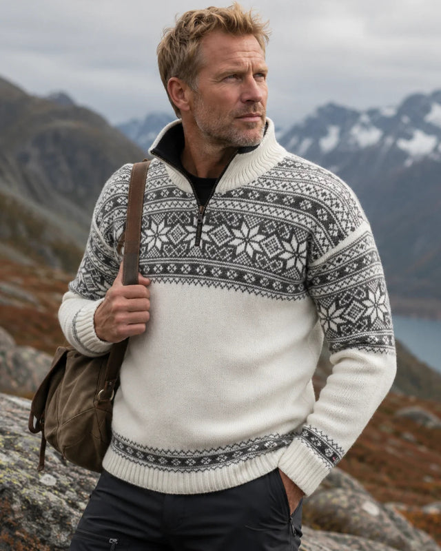Norwegian sweater in Setesdals design made of 100% pure wool, Ecru