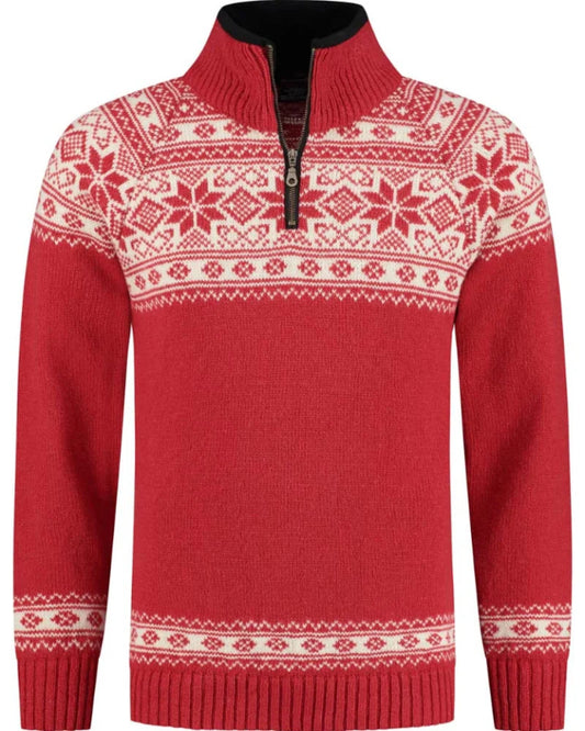 Norwegian sweater in Setesdals design made of 100% pure wool, Red