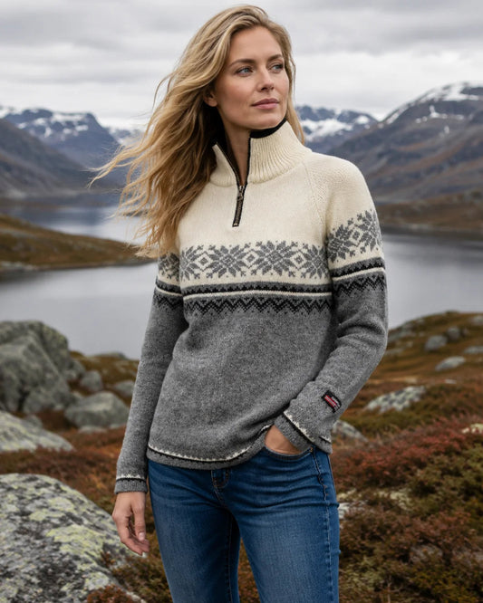 Norwegian women's sweater in Setesdals design, grey
