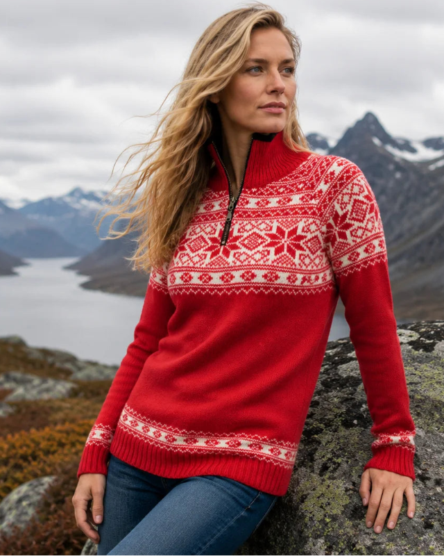 Norwegian women's sweater in Setesdals design, red