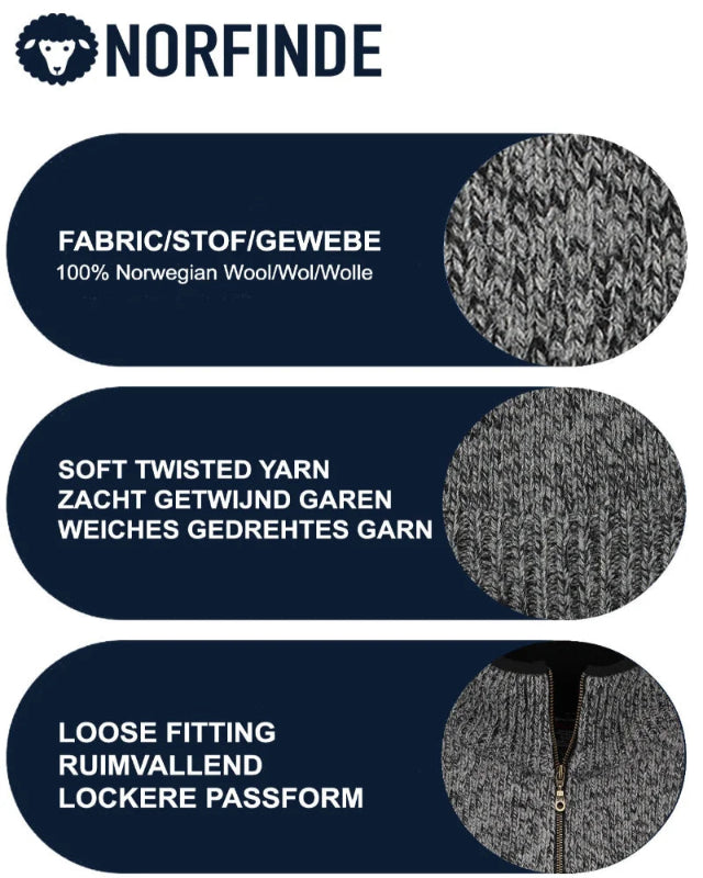 Norwegian zip-up sweater in 100% pure new wool, Grijs