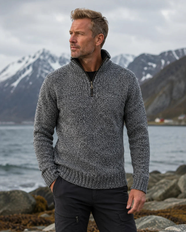 Norwegian zip-up sweater in 100% pure new wool, Grijs