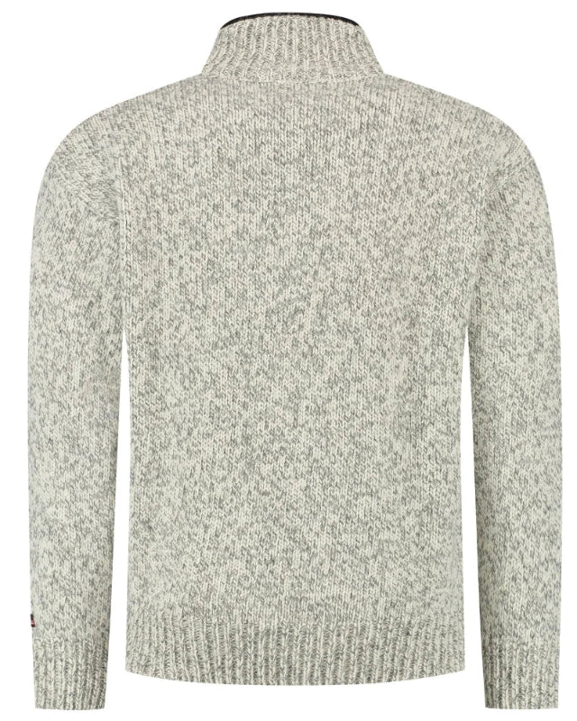 Norwegian zip-up sweater in 100% pure new wool, ecru/grijs