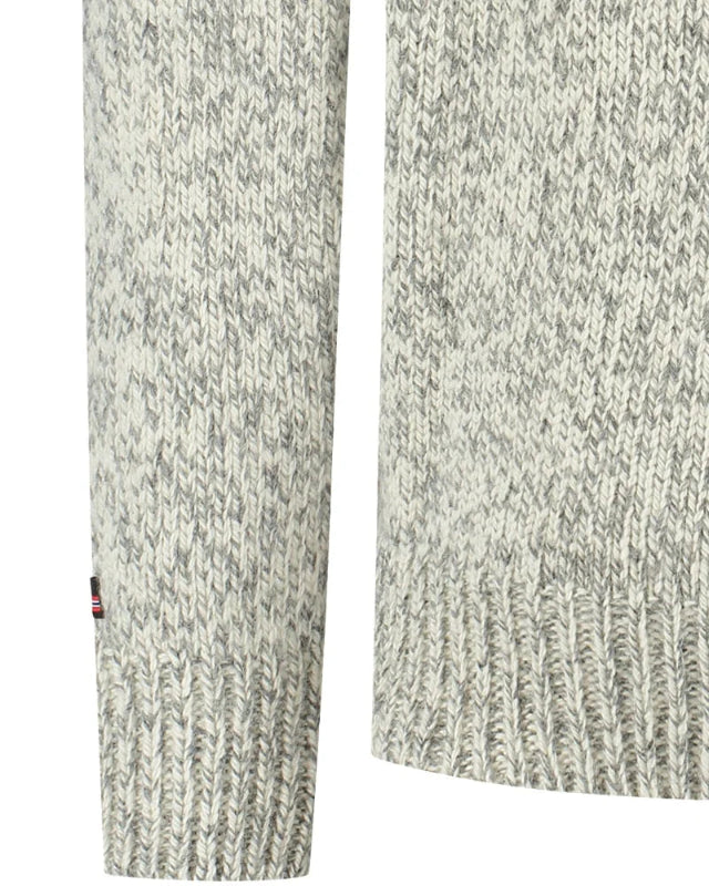 Norwegian zip-up sweater in 100% pure new wool, ecru/grijs