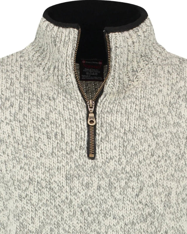 Norwegian zip-up sweater in 100% pure new wool, ecru/grijs
