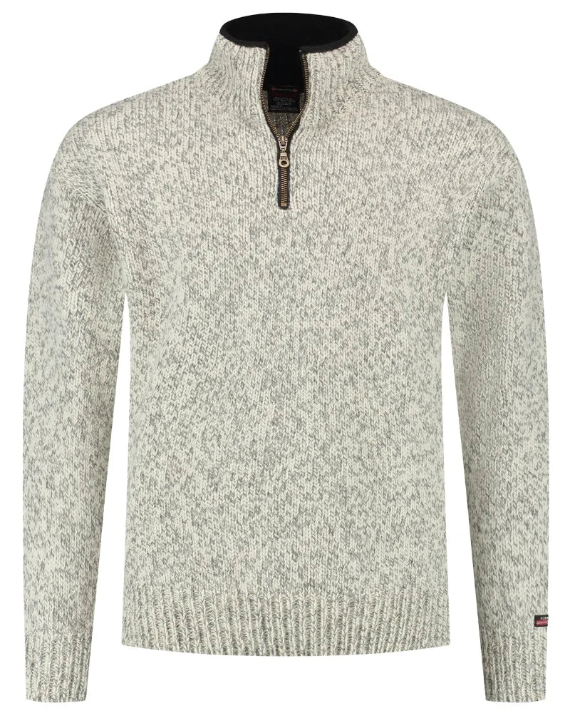 Norwegian zip-up sweater in 100% pure new wool, ecru/grijs